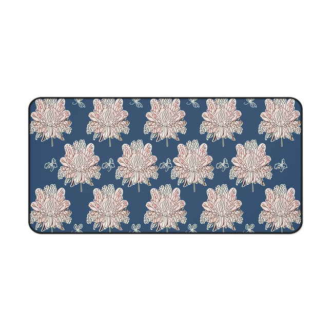 Rose White Floral Butterflies 16" x 32" Desk Mat