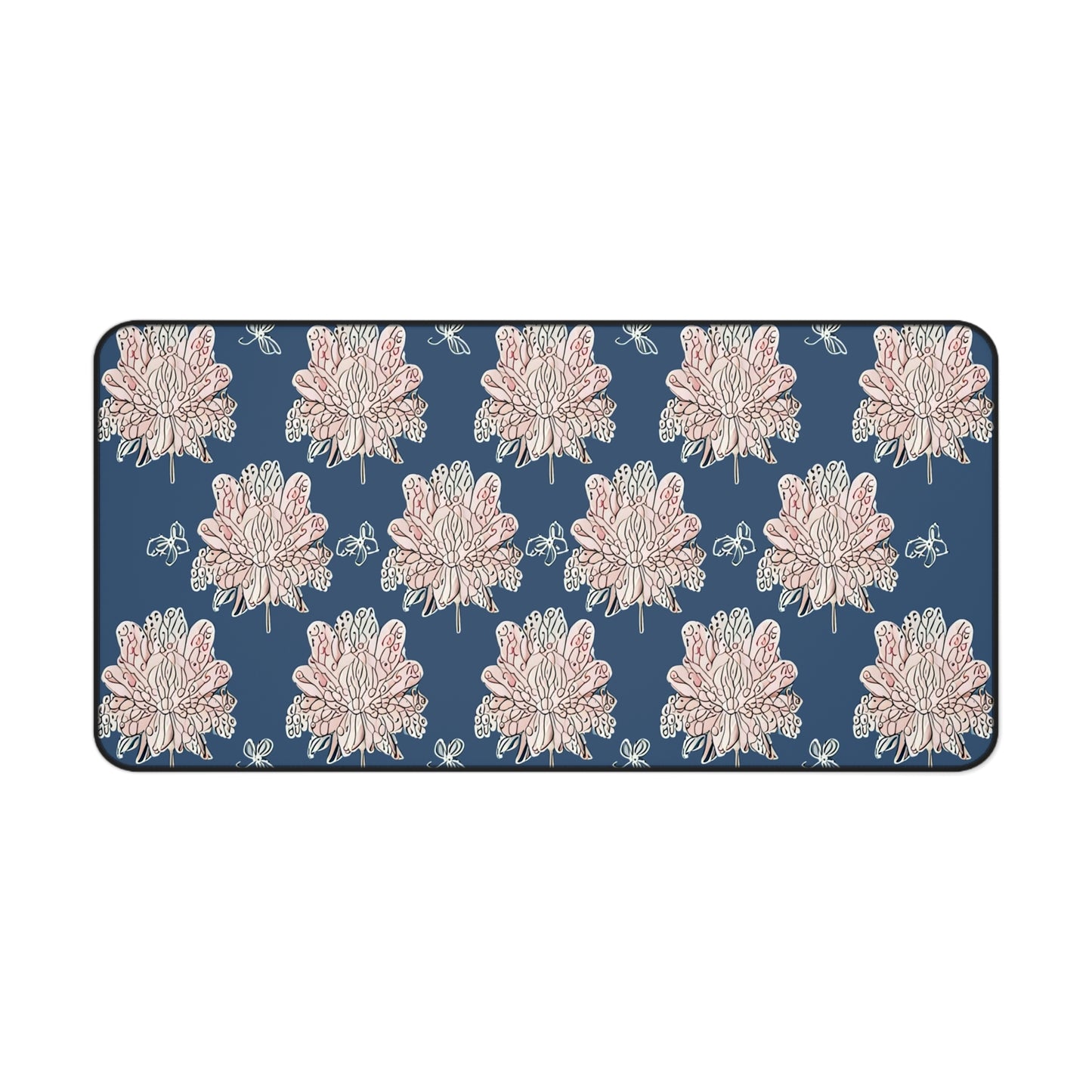 Rose White Floral Butterflies 16" x 32" Desk Mat