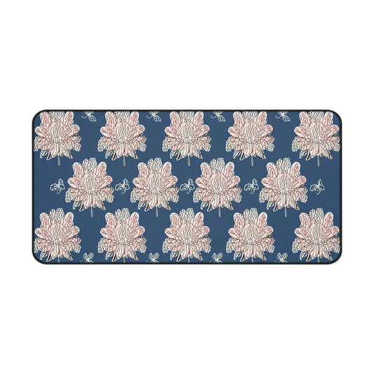Rose White Floral Butterflies 16" x 32" Desk Mat