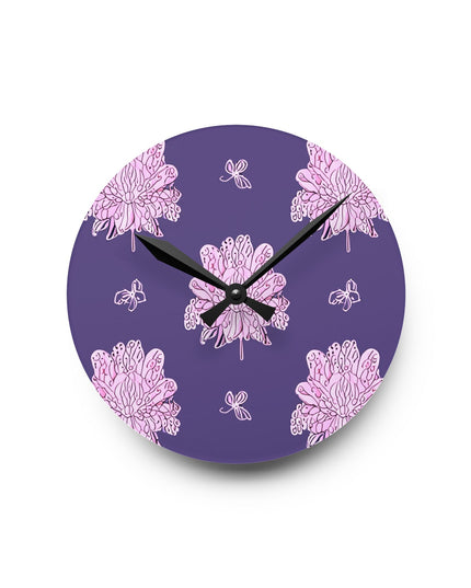 Magenta Floral Butterflies Acrylic Round Wall Clock, 8" x 8"