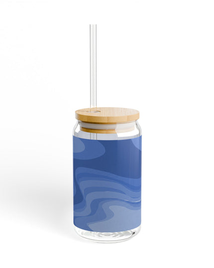 Deep Blue Wavey Sipper Glass, 16oz