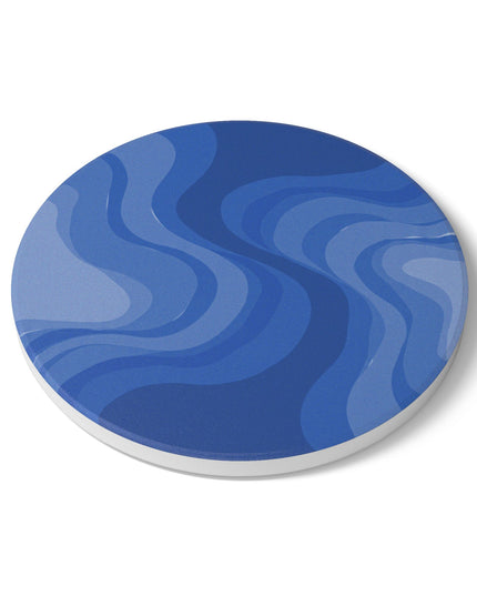 Deep Blue Wavey 4" x 4" Round Ceramic Coaster