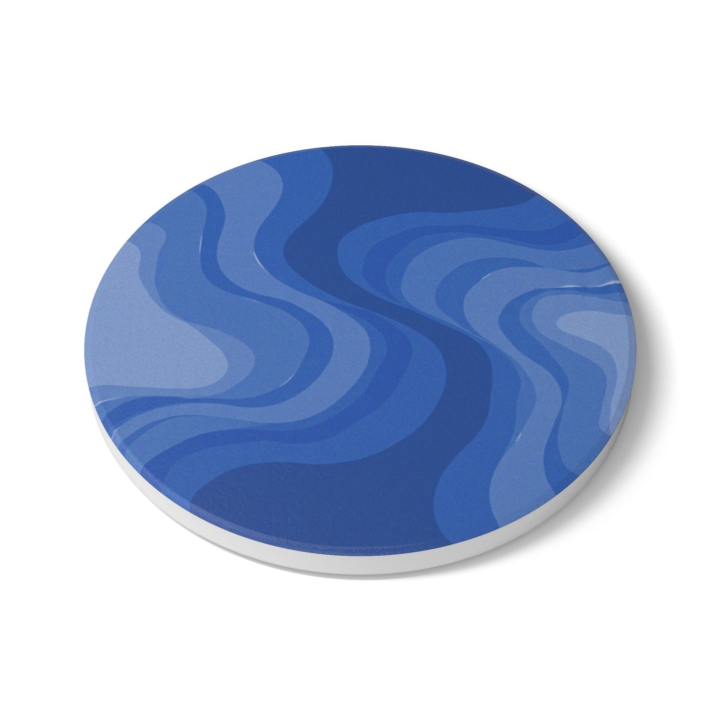 Deep Blue Wavey 4" x 4" Round Ceramic Coaster