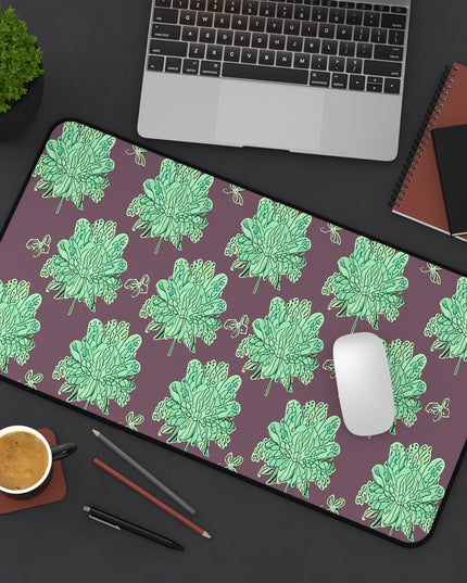 Mint Green Floral Butterflies 12" x 22" Desk Mat
