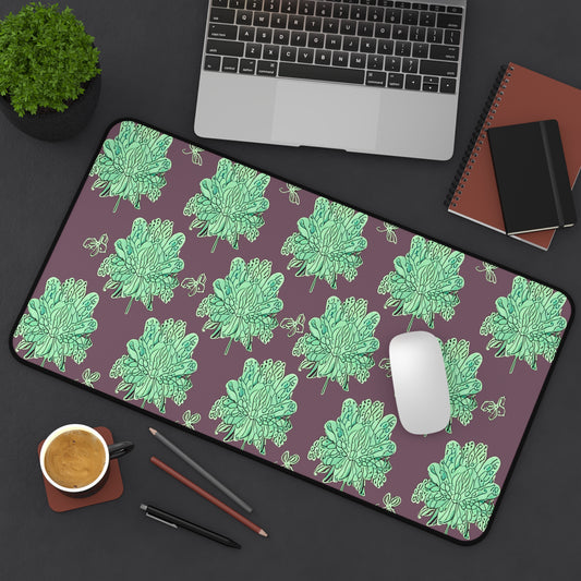 Mint Green Floral Butterflies 12" x 22" Desk Mat