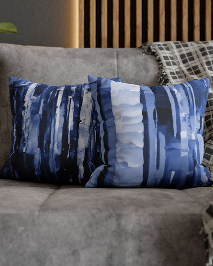 Striped Deep Blue Spun Polyester Square Pillowcase, 14" x 14"