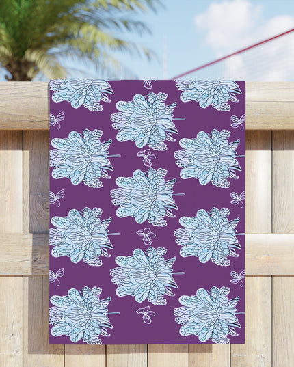 Blue Floral Butterflies Beach Towel, 24" x 44"