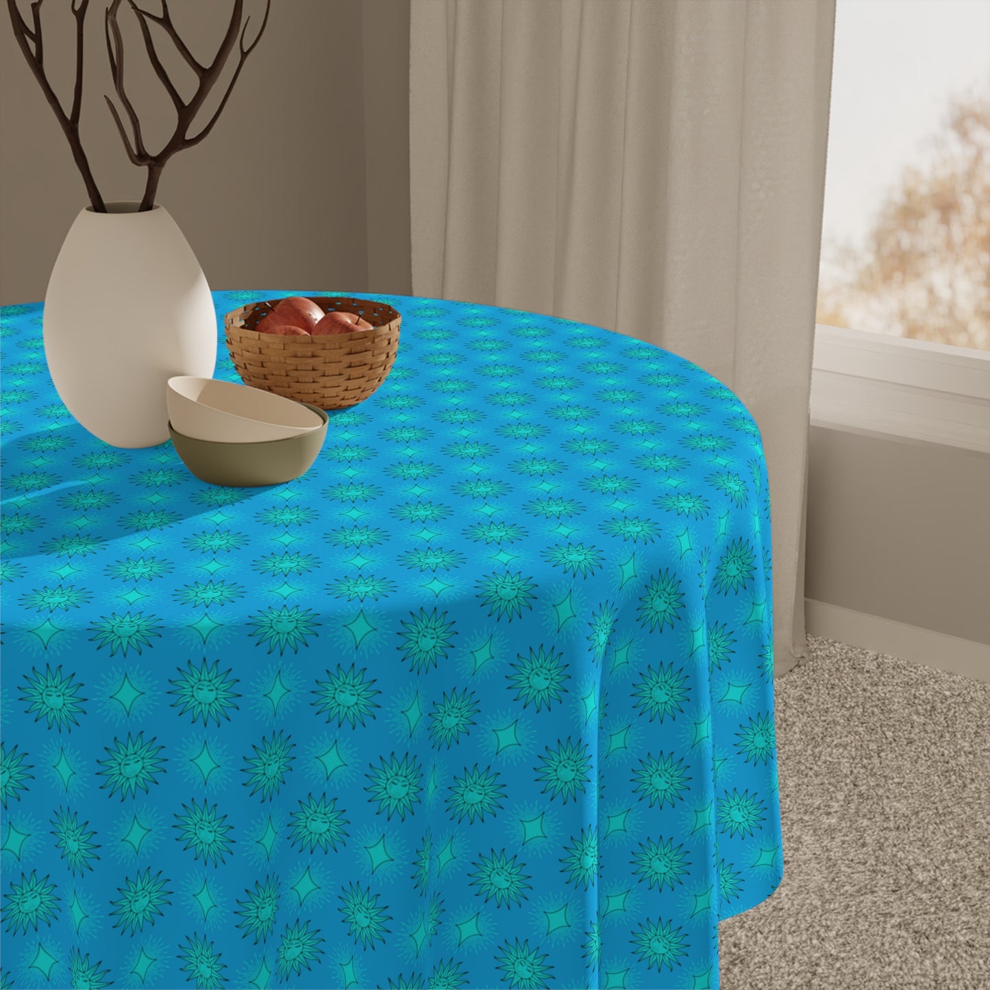 Light Blue Star-crossed Bodies Tablecloth, 55" x 55"