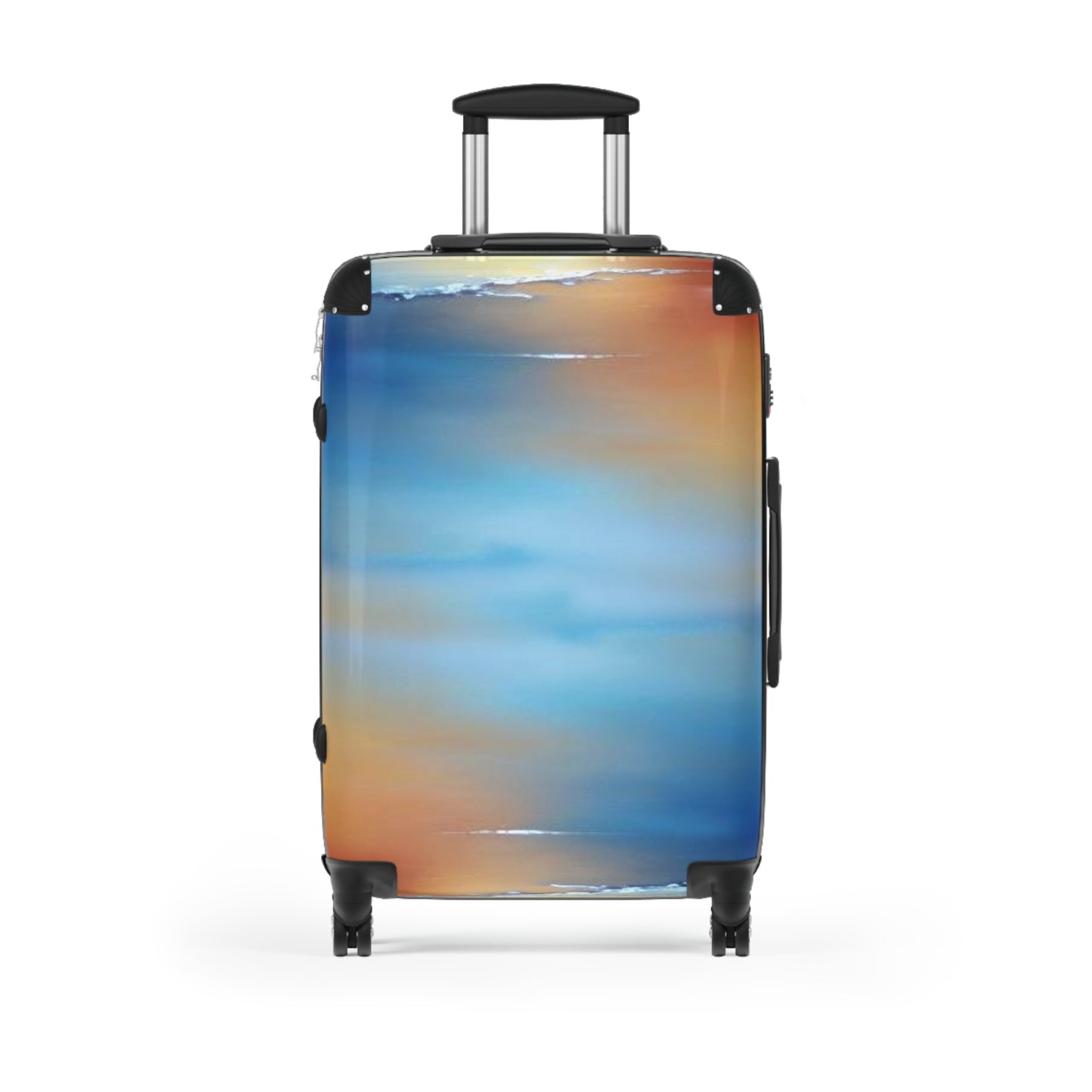 Blue Sea Red Orange Fog Medium Suitcase with built in lock, 4 double-wheels, telescopic handle, and ABS back hard-shell
