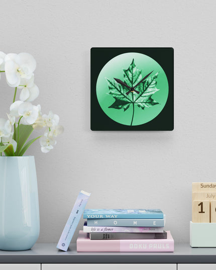 Mint Green Maple Leaf Acrylic Wall Clock, Round or Square, 10.75" x 10.75"