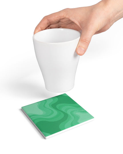 Mint Green Wavey 4" x 4" Square Ceramic Coaster