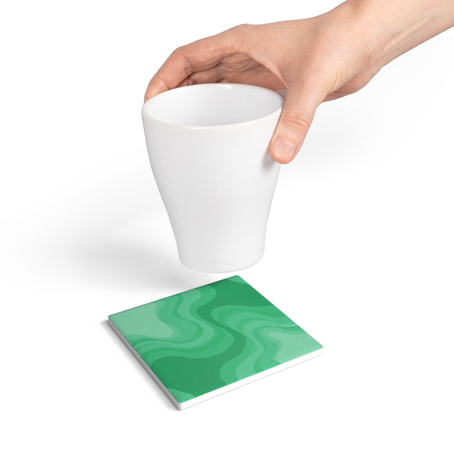 Mint Green Wavey 4" x 4" Square Ceramic Coaster