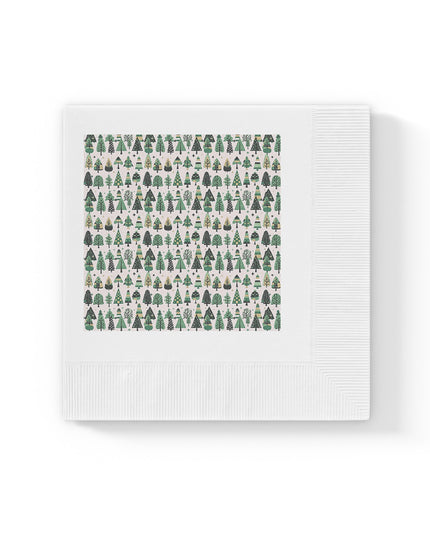 Mini Vintage Green Trees White Coined Napkins, 4.8" x 4.8"