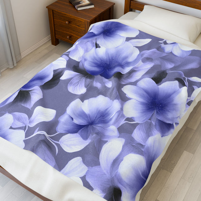 Indigo Blossom Floral Bunch Velveteen Plush Blanket, 50" x 60"