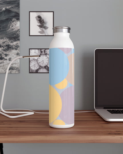 Pastel Baby Blue and Peach Patches Slim Water Bottle, 20 oz White