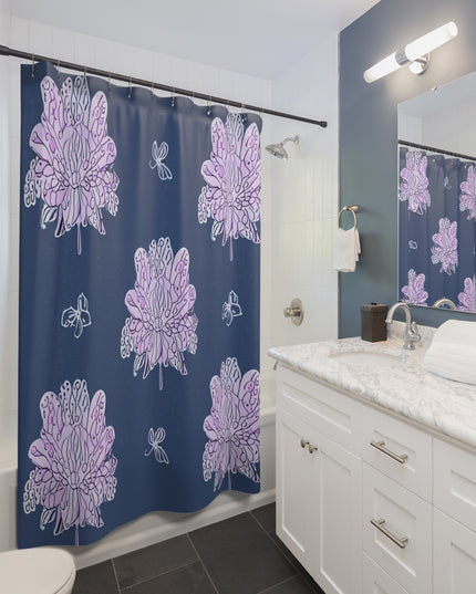 Purple White Floral Butterflies Shower Curtain, 71" x 74"