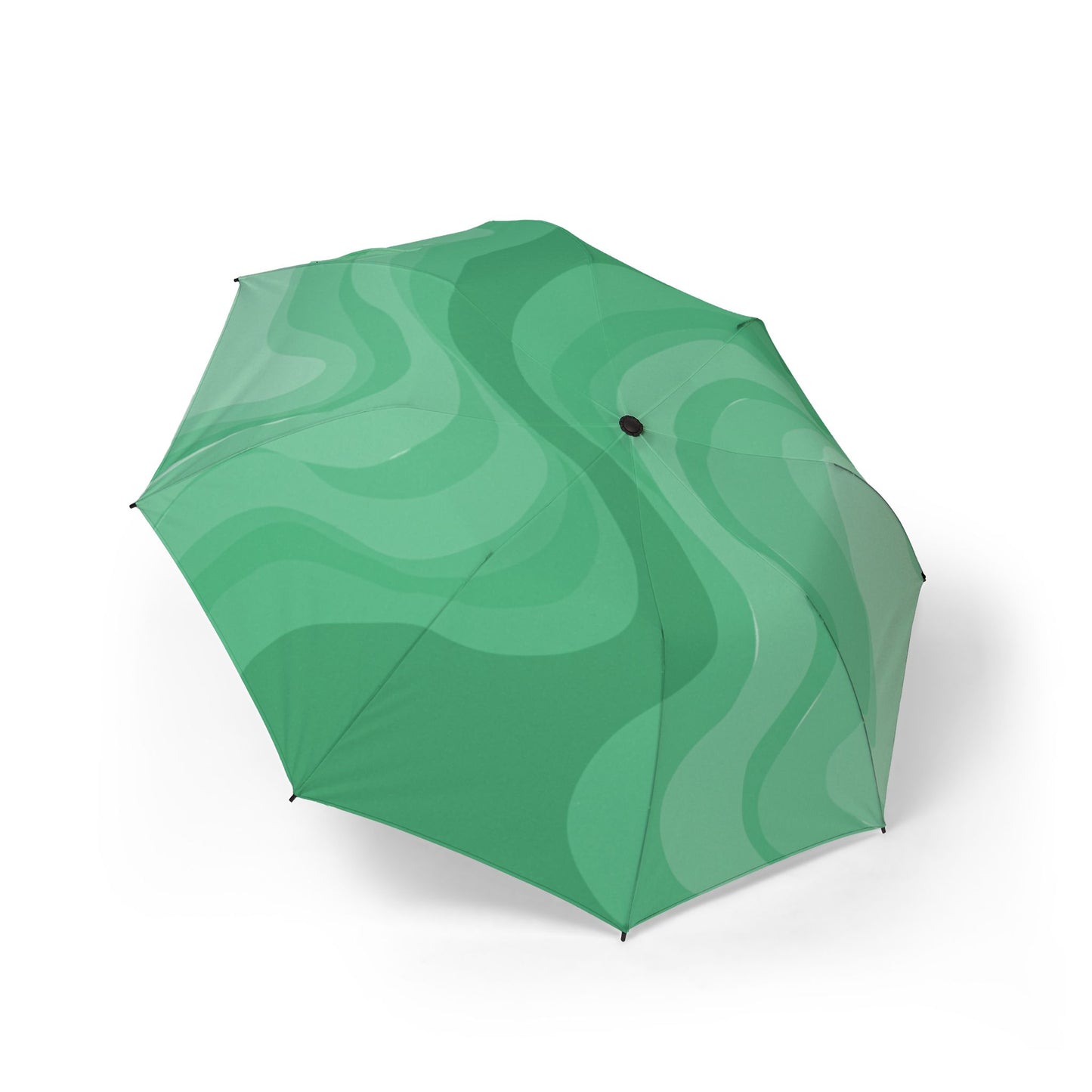 Mint Green Wavey Foldable Umbrella - Compact & Chic