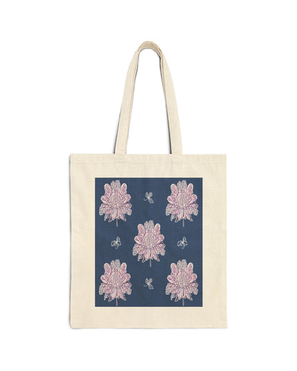 Purple White Floral Butterflies Cotton Canvas Tote Bag