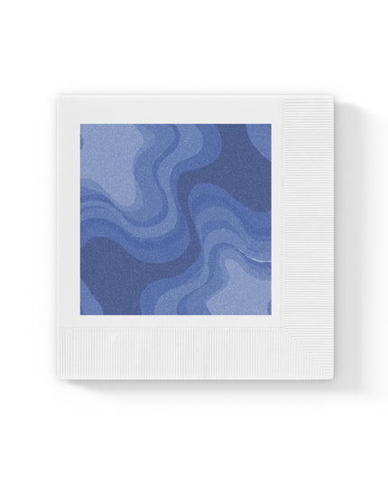 Deep Blue Wavey White Coined Napkins, 6.5" x 6.5"