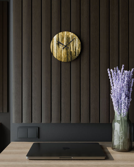 Striped Light Brown Acrylic Round Wall Clock, 8" x 8"