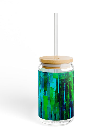 Striped Blue Green Glass, 16oz