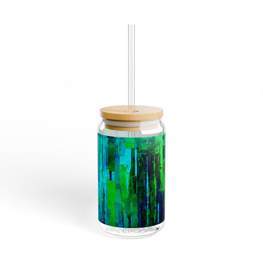 Striped Blue Green Glass, 16oz