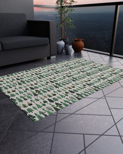 Mini Vintage Green Trees Outdoor Rug, 48" x 72"