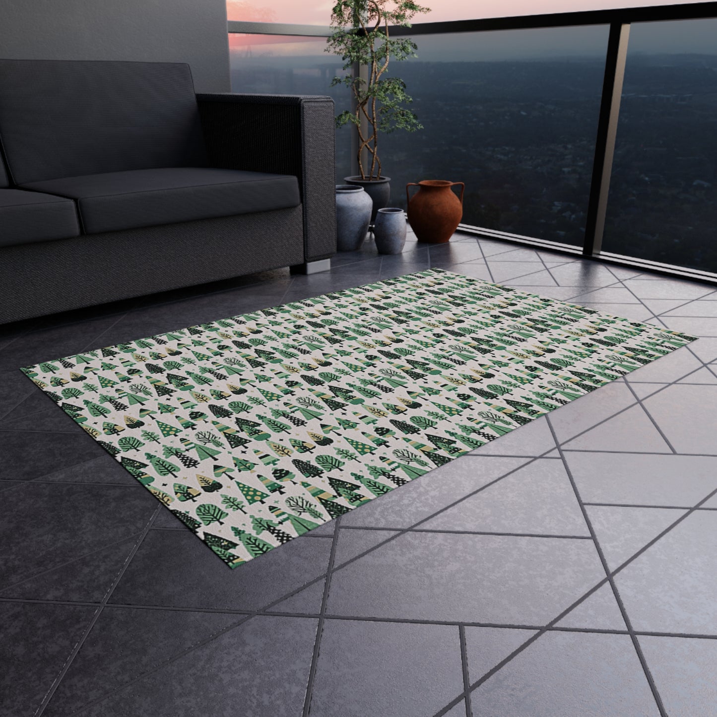 Mini Vintage Green Trees Outdoor Rug, 48" x 72"