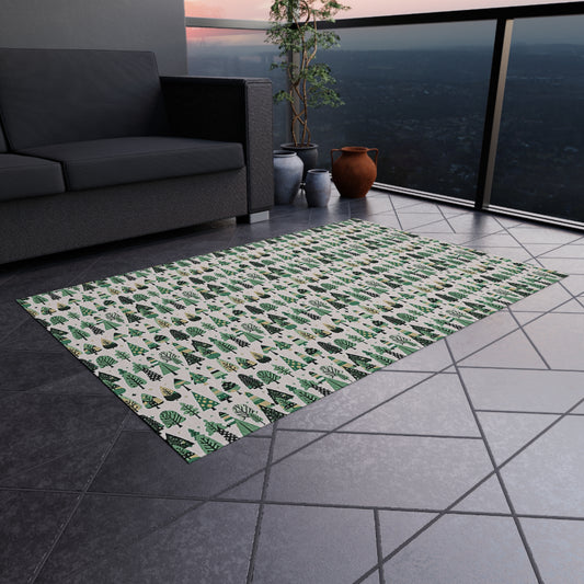 Mini Vintage Green Trees Outdoor Rug, 48" x 72"