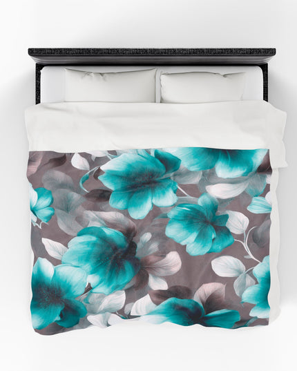Tif Green Gray Floral Bunch Velveteen Plush Blanket, 60" x 80"