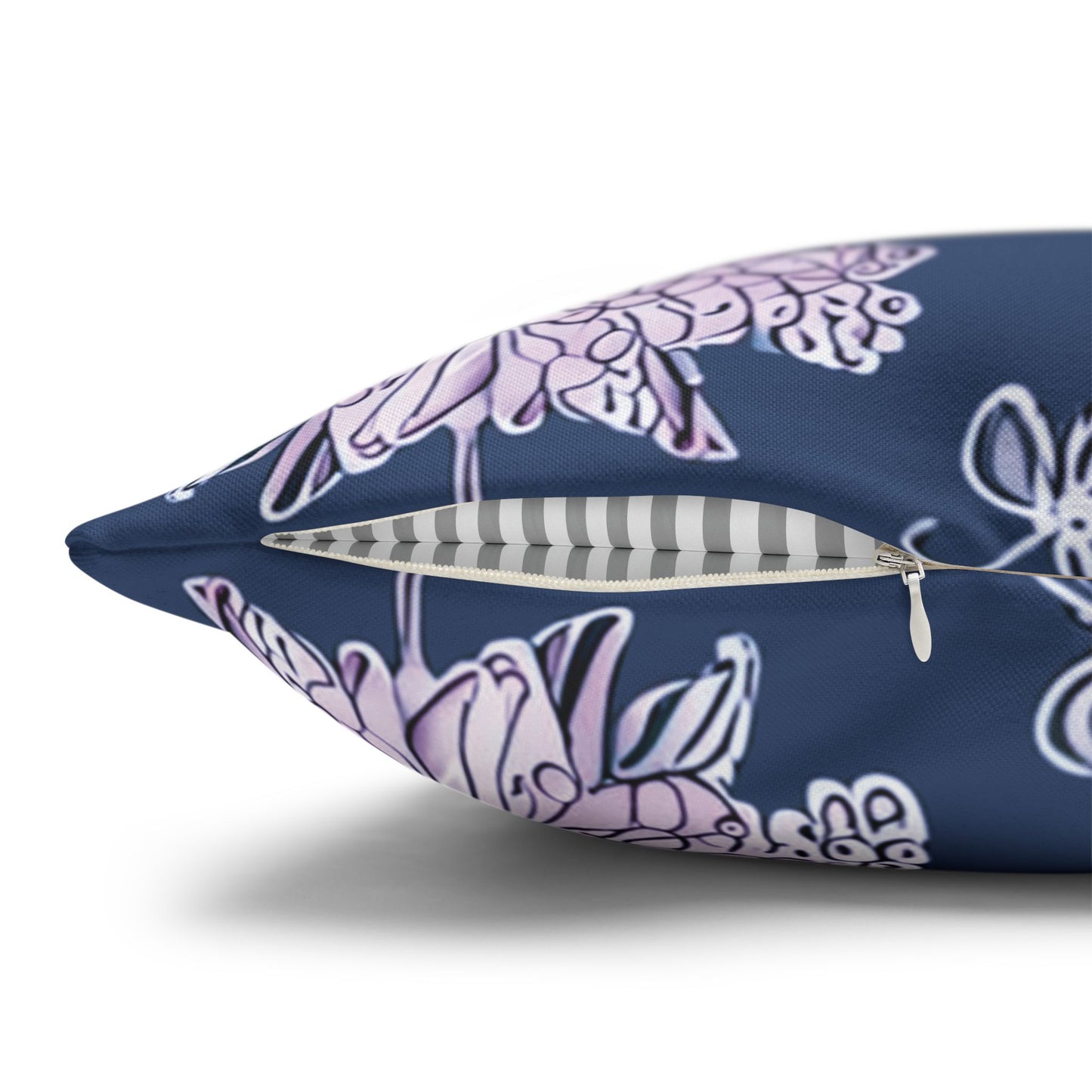 Purple White Floral Butterflies Spun Polyester Square Pillowcase, 14" x 14"