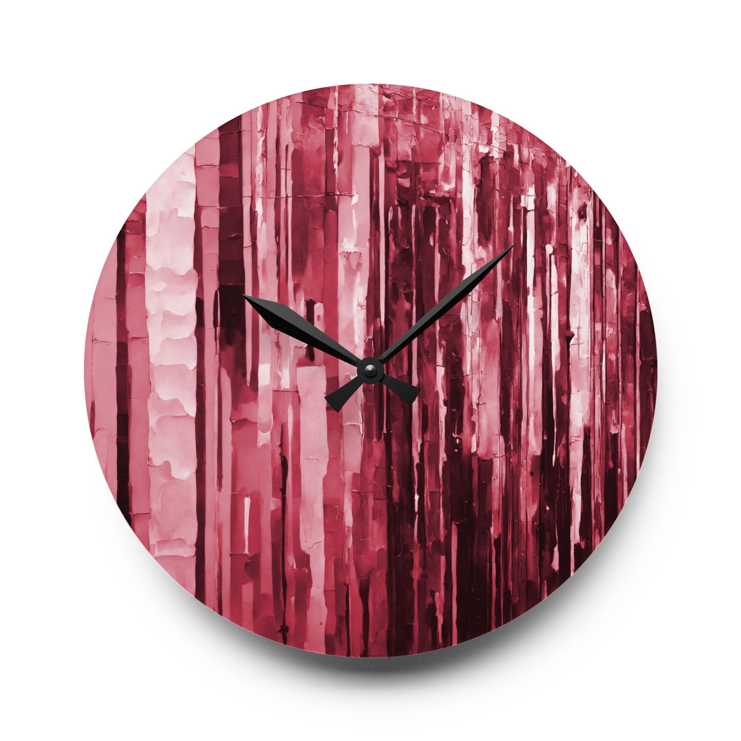 Striped Ruby Acrylic Wall Clock, Round or Square, 10.75" x 10.75"