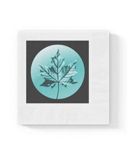 Tif Green Maple Leaf White Coined Napkins, 6.5" x 6.5"