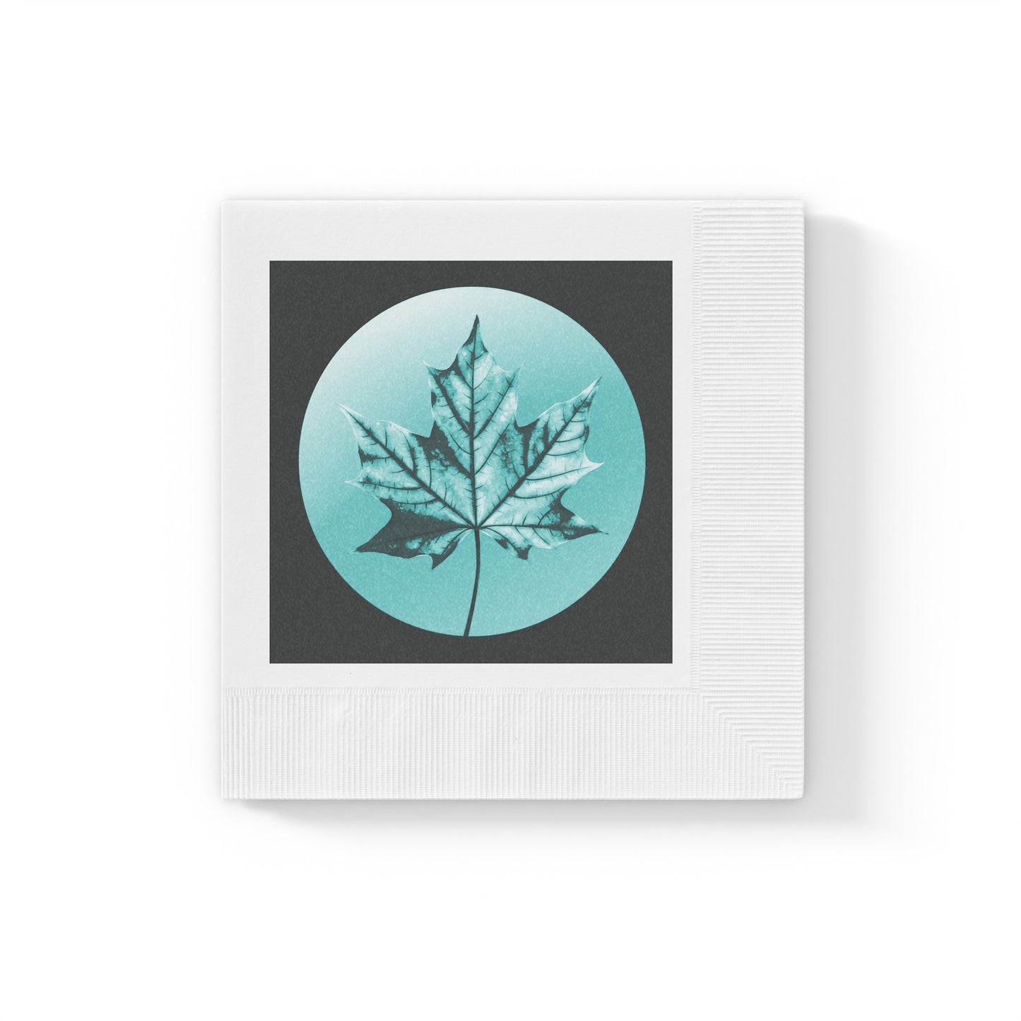 Tif Green Maple Leaf White Coined Napkins, 6.5" x 6.5"