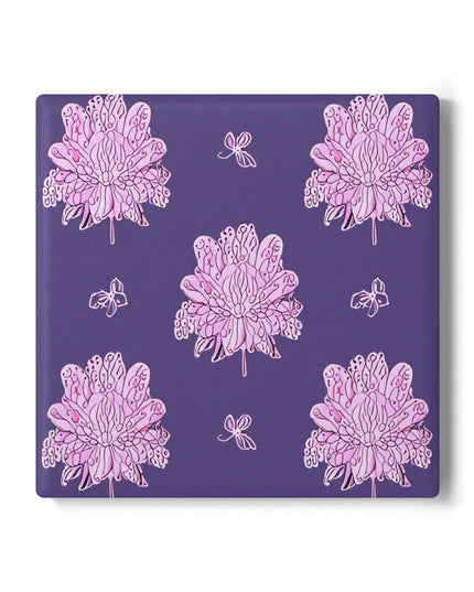 Magenta Floral Butterflies 4" x 4" Square Ceramic Coaster