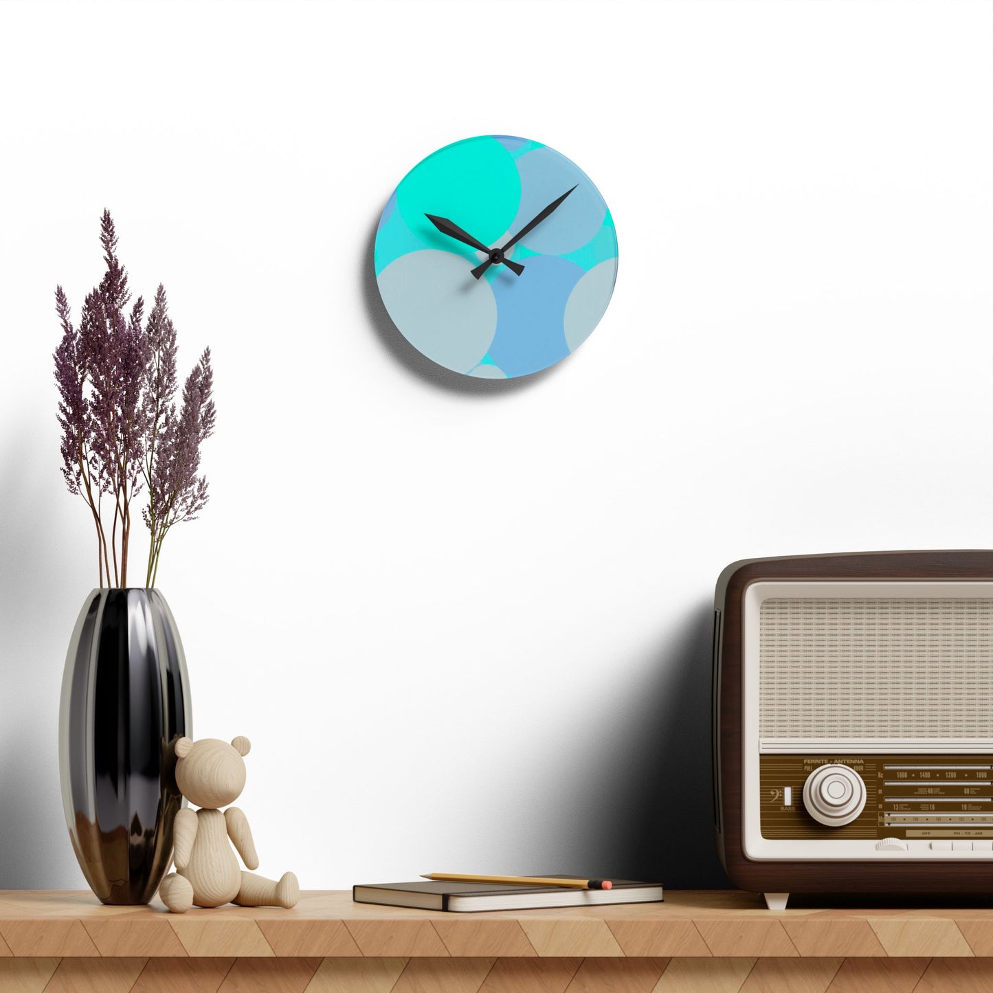 Pastel Tan and Tif Patches Acrylic Round Wall Clock, 8" x 8"