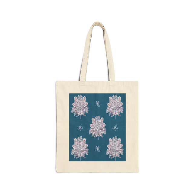 Lavender Floral Butterflies Cotton Canvas Tote Bag