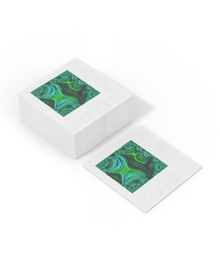 Uzi Spiral Blue Green White Coined Napkins, 4.8" x 4.8"
