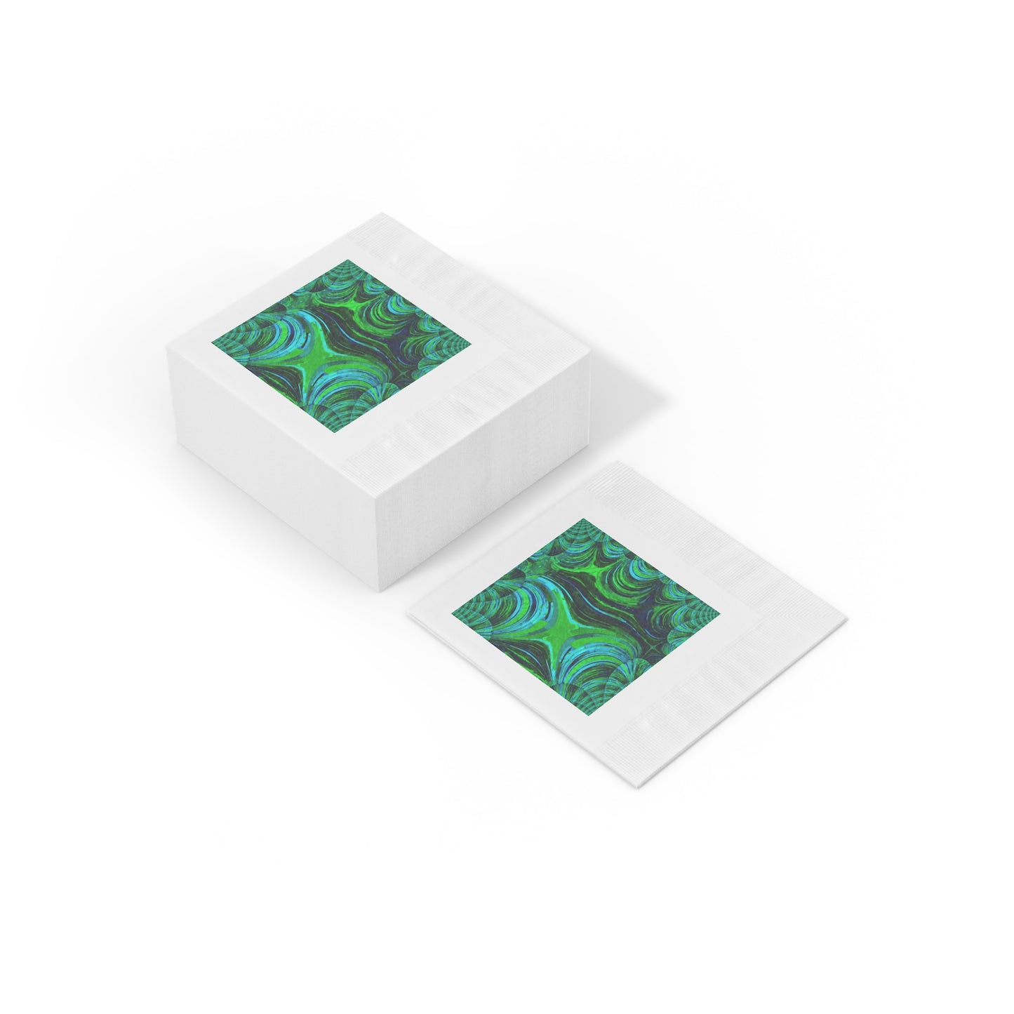Uzi Spiral Blue Green White Coined Napkins, 4.8" x 4.8"