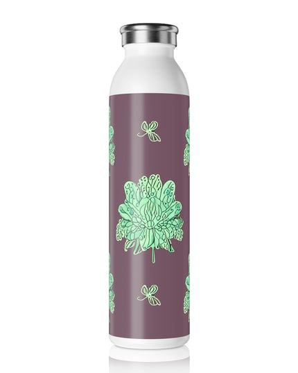 Mint Green Floral Butterflies Slim Water Bottle, 20 oz White