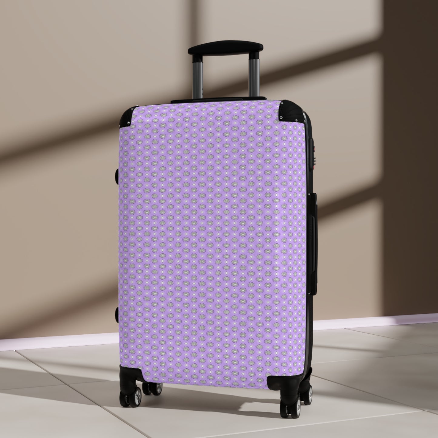Lavender Star-crossed Bodies Medium Suitcase with built in lock, 4 double-wheels, telescopic handle, and ABS back hard-shell