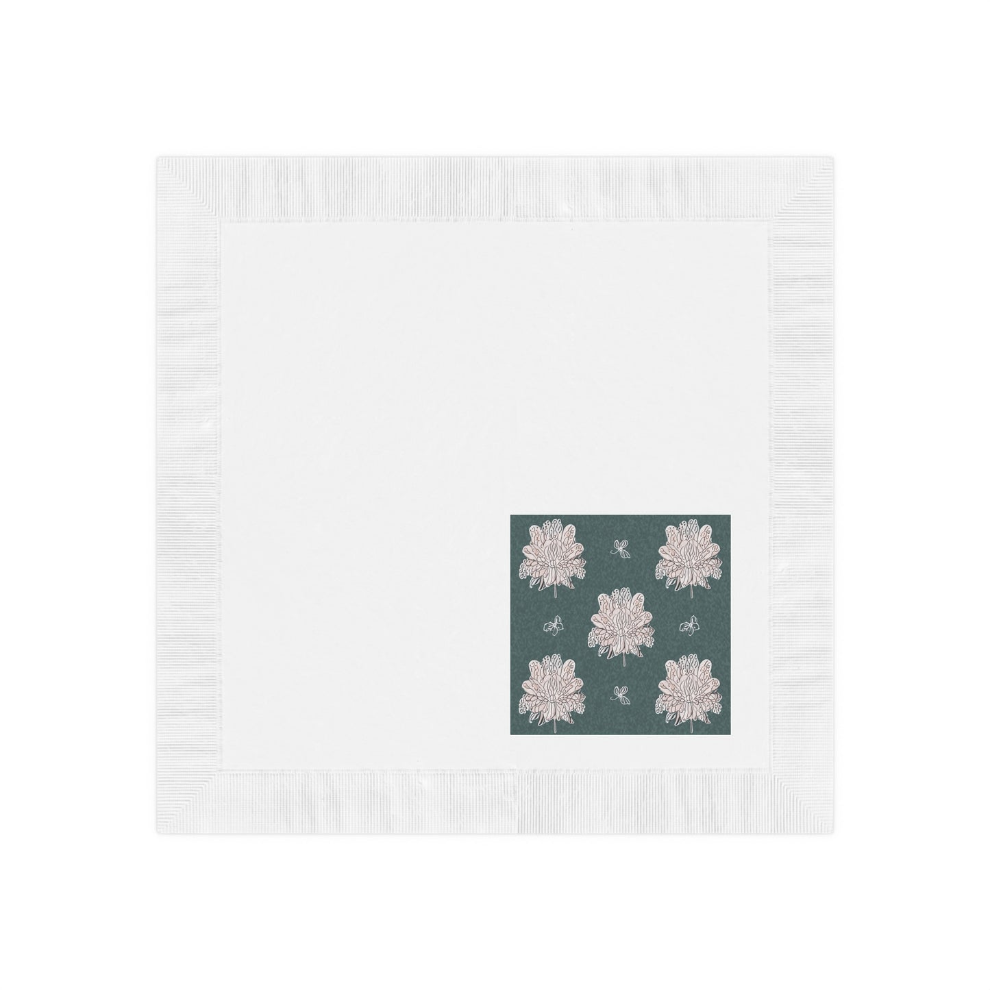 Soft White Floral Butterflies White Coined Napkins, 4.8" x 4.8"
