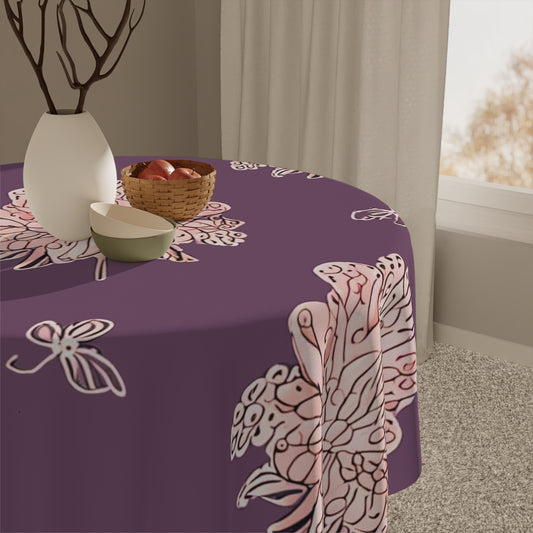 Pink Floral Butterflies Tablecloth, 55" x 55"