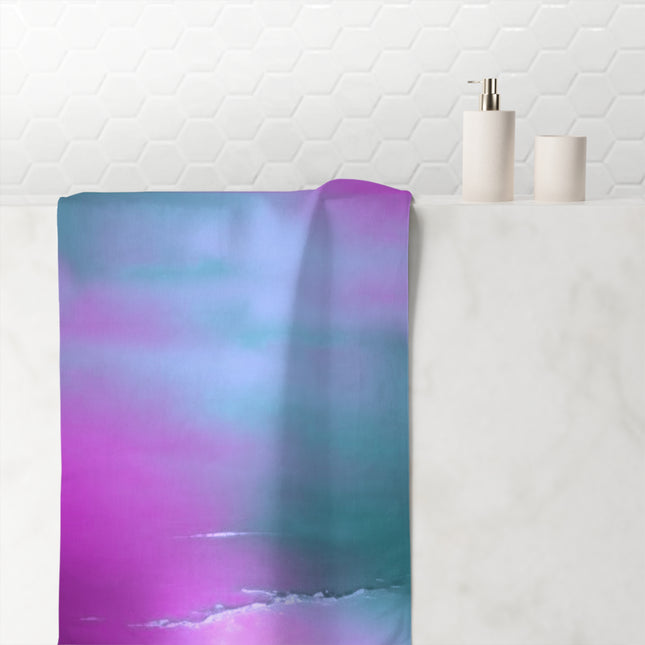 Dark Blue Green Sea Purple Fog 30" x 60" Mink-Cotton Towel (50% polyester, 50% cotton)