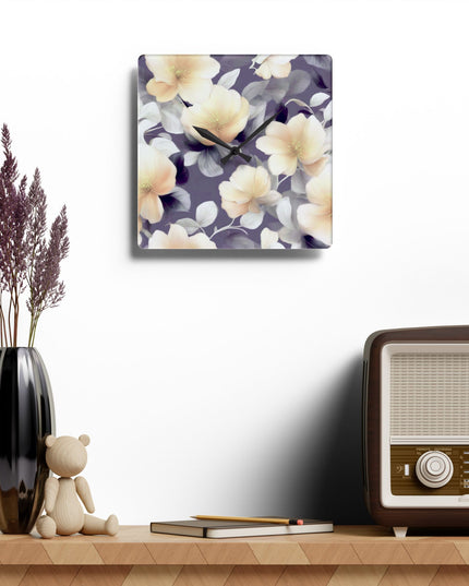 White Blush Floral Bunch Acrylic Wall Clock, Round or Square, 10.75" x 10.75"