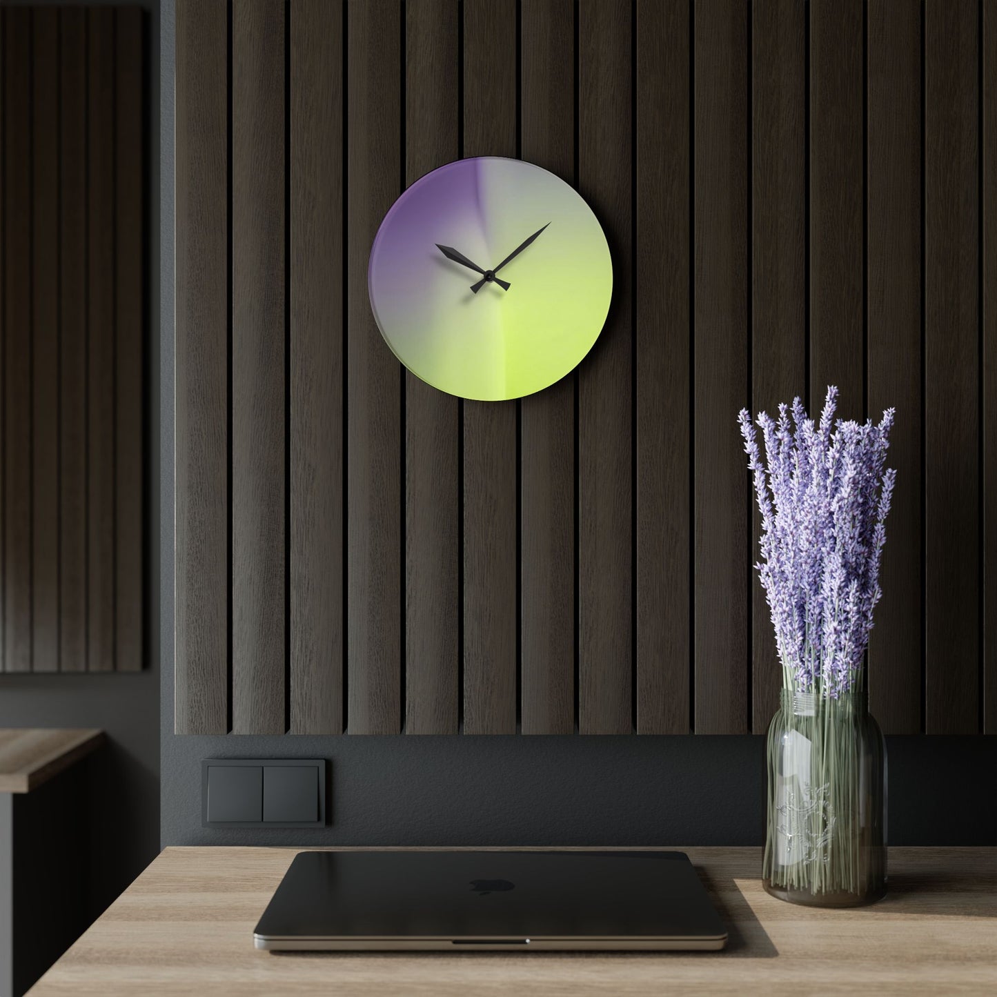 Purple Golden Fade Acrylic Wall Clock, Round or Square, 10.75" x 10.75"