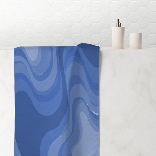 Deep Blue Wavey 30" x 60" Mink-Cotton Towel (50% polyester, 50% cotton)