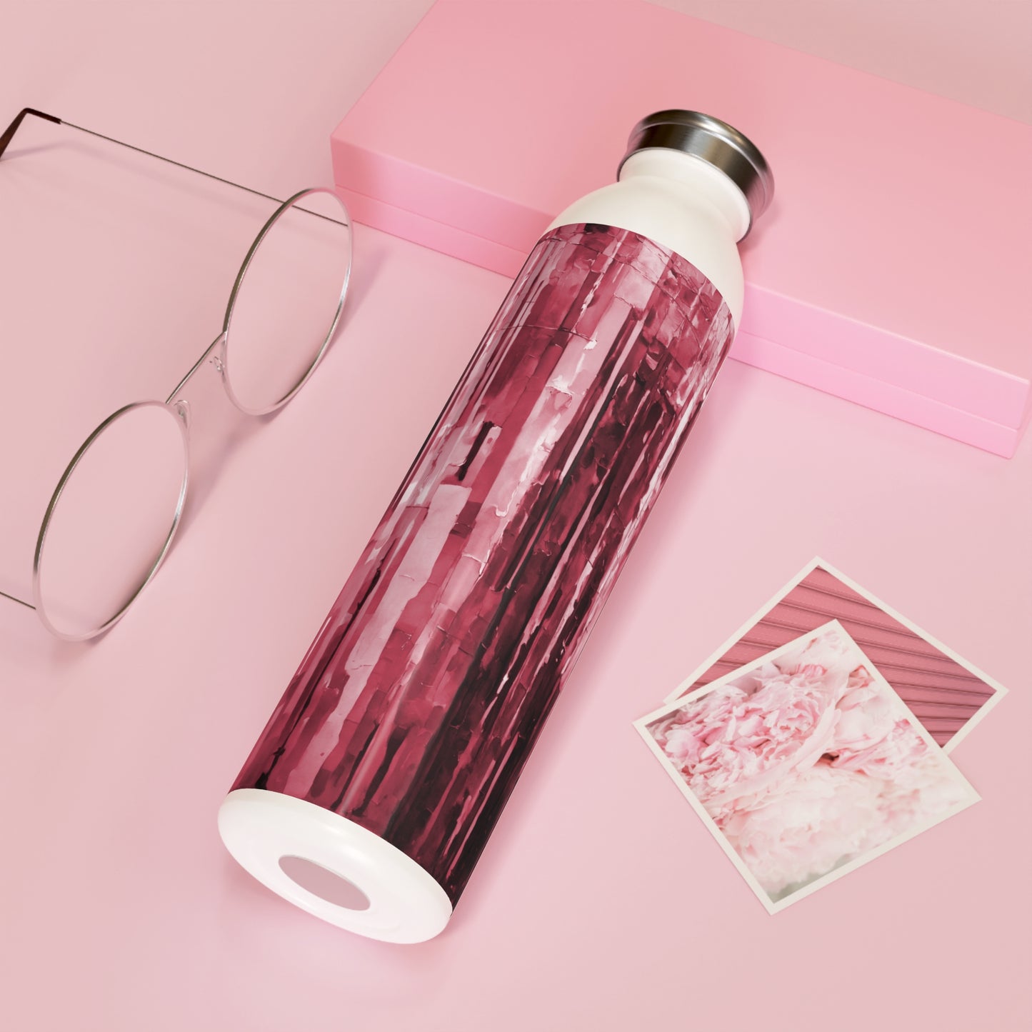 Striped Ruby Slim Water Bottle, 20 oz White