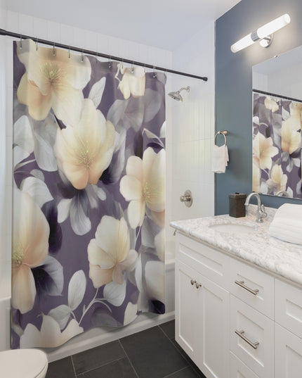 White Blush Floral Bunch Shower Curtains, 71" x 74"