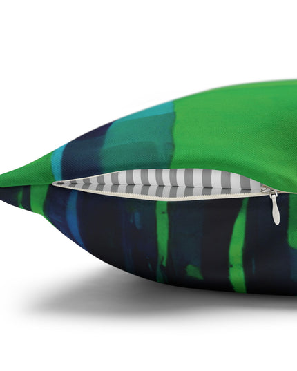 Striped Blue Green Spun Polyester Square Pillowcase, 14" x 14"